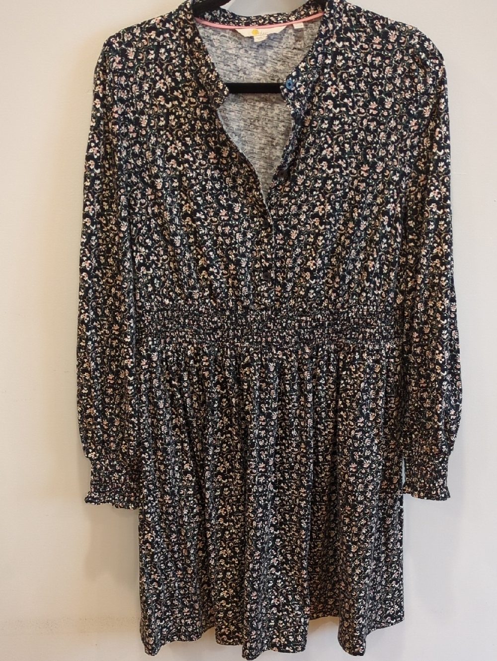 Whimsy Girly Flirty Romantic Boden Black Pink Ruffle Floral Min Dress US Sz 12R